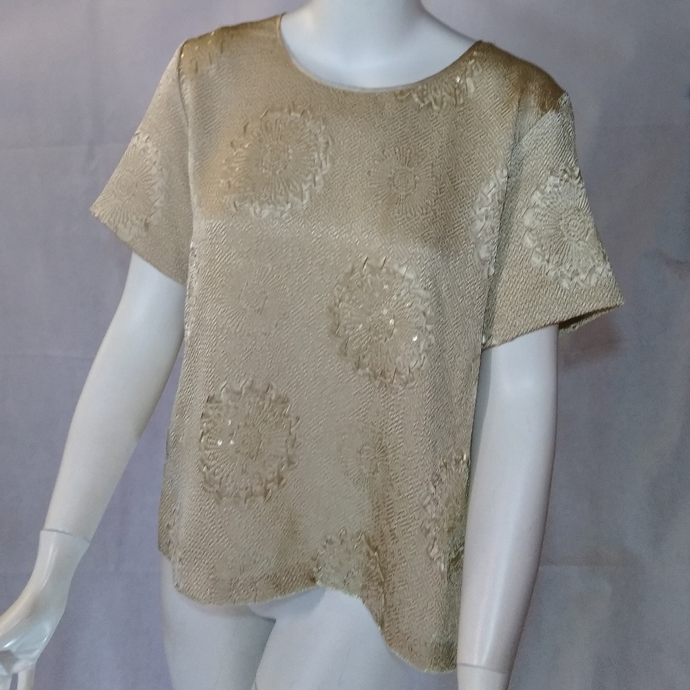 Alfred Dunner Womens Short Sleeve Gold Blouse 12P